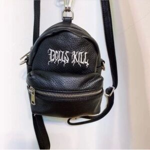 Dolls Kill Black Faux Leather Mini Backpack with White Logo